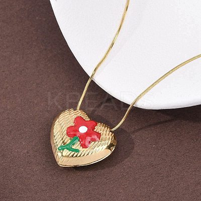304 Stainless Steel Enamel Heart with Flower Pendant Necklaces for Women NJEW-D347-01G-03-1