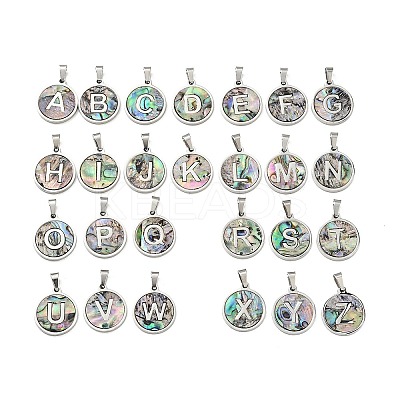 304 Stainless Steel with Paua Shell Pendants STAS-G268-02-P-1