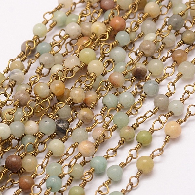 Handmade Amazonite Beaded Chains AJEW-P060-4mm-02-1