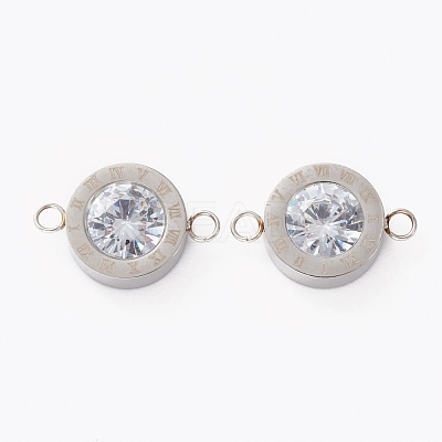 304 Stainless Steel Micro Pave Clear Cubic Zirconia Links Connectors X-STAS-I169-01P-1