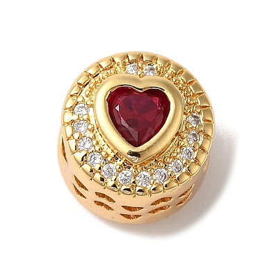 Heart Real 18K Gold Plated Brass Micro Pave Cubic Zirconia European Beads KK-G511-01G-04-1