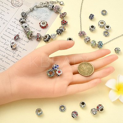 40Pcs 8 Styles Alloy Rhinestone European Beads MPDL-YW0001-04-1