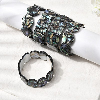 Natural Abalone Paua Shell Stretch Beaded Stretch Bracelets for Women BJEW-A151-01-1
