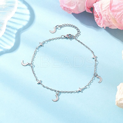 304 Stainless Steel Cross Link Chain Anklets AJEW-AN00739-02-1