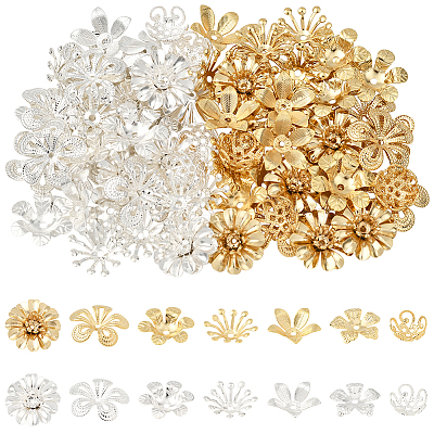84Pcs 14 Styles Brass Bead Caps KK-BBC0021-15-1