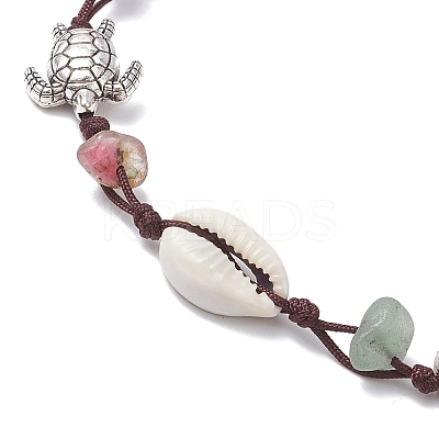 Beach Starfish Turtle Natural & Synthetic Mixed Stone & Natural Cowrie Shell Beaded Anklets AJEW-AN00687-02-1