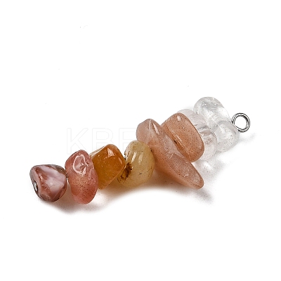 Gradient Color Natural Quartz Crystal & Natural Red Aventurine & Natural Sunstone & Natural Topaz Jade Chip Beaded Pendants PALLOY-JF02790-09-1