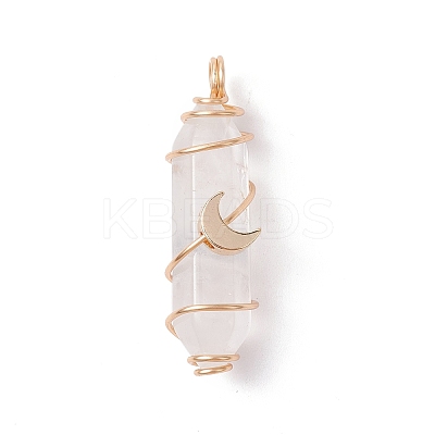 Natural Quartz Crystal Copper Wire Wrapped Pointed Pendants PALLOY-JF02535-01-1