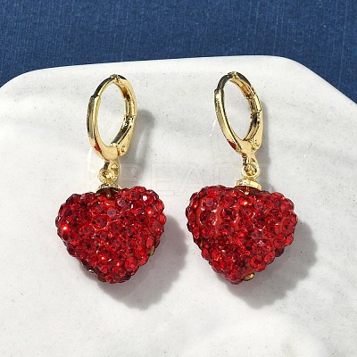 Heart Brass Rhinestone Leverback Earrings EJEW-K289-10G-1