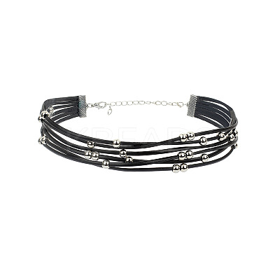 Alloy Round Bead PU Leather Multi-strand Choker Necklaces for Women WGA79C6-01-1