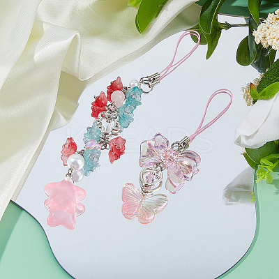 4Pcs Alloy & Acrylic Mobile Straps HJEW-DC00081-1