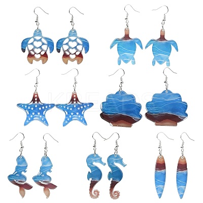 7 Pairs 1 Styles Acrylic Dangle Earrings EJEW-CJ0001-06-1