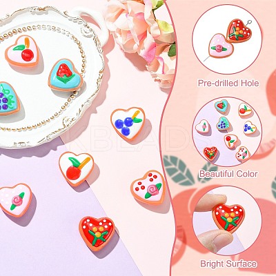 9Pcd 9 Colors Painted Glass Beads Enamel Beads Heart with Fruit LAMP-CJ0002-45-1