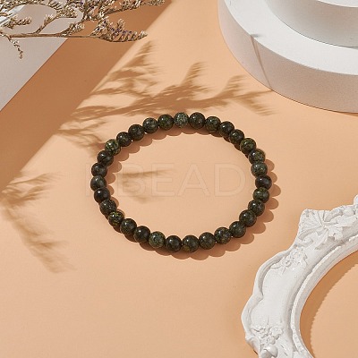 Natural Serpentine Round Beaded Stretch Bracelet BJEW-JB07554-02-1