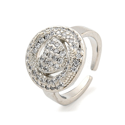 Real Platinum Plated Brass Micro Pave Clear Cubic Zirconia Cuff Rings RJEW-L113-018P-04-1