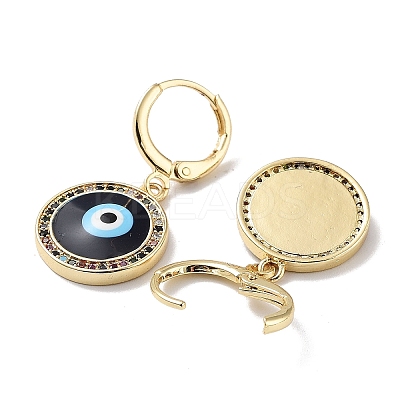 Evil Eye Real 18K Gold Plated Brass Dangle Leverback Earrings EJEW-L269-011G-03-1