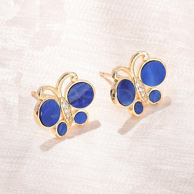 Butterfly Brass Micro Pave Clear Cubic Zirconia Stud Earrings EJEW-C173-01G-1