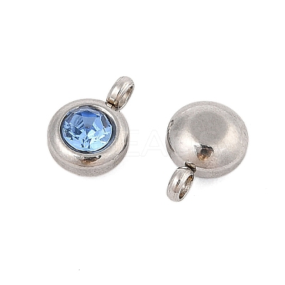 Trendy Original Color 304 Stainless Steel Grade A Rhinestone Flat Round Charm Pendants RB-M030-06Q-1