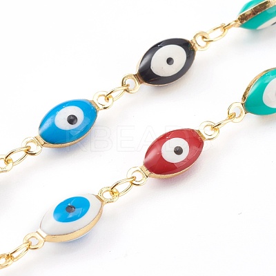 Brass Enamel Evil Eye Link Chain Necklaces NJEW-JN03370-1