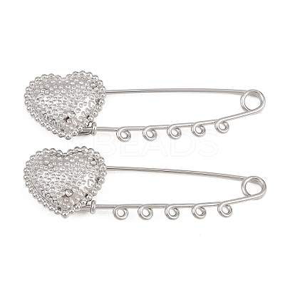 Hammered Heart 304 Stainless Steel Safety Pins Brooch Findings SA-CBA098D-15D-P05-1