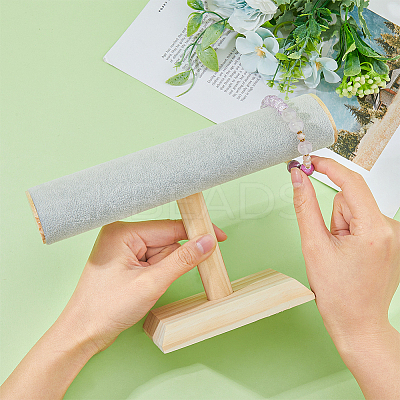 Velvet T-Bar Bracelet Display Stands with Wooden Base BDIS-WH0010-03C-1
