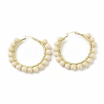 Natural Fossil Beaded Hoop Earrings for Women EJEW-C003-03J-RS-1