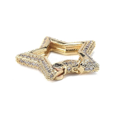 Brass Micro Pave Clear Cubic Zirconia Spring Gate Rings ZIRC-F120-004G-1
