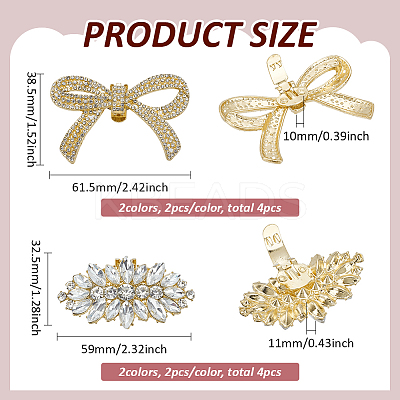 8Pcs 4 Styles Alloy Rhinestone Shoe Decoration AJEW-FG0004-36-1