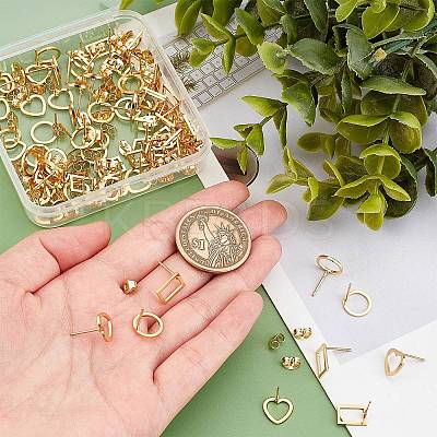 36 Pair 3 Styles 304 Stainless Steel Rectangle & Heart & Flat Round Stud Earrings EJEW-DC0001-10-1