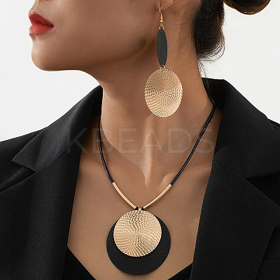 Flat Round Alloy Pendant Necklace & Dangle Earring Sets FS-WGFADC7-03-1