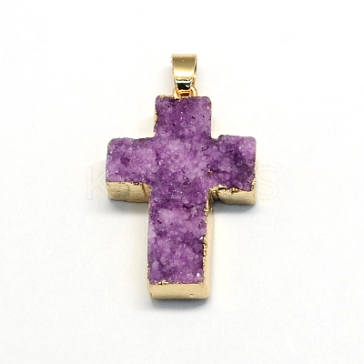 plated Natural drusy  Agate Cross Pendants G-R275-06-1