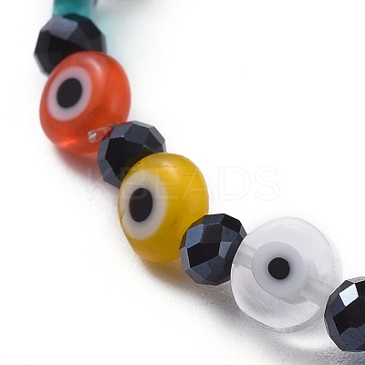 Handmade Evil Eye Lampwork Flat Round Beads Stretch Bracelets BJEW-JB05005-02-1