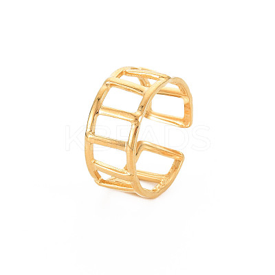 Ion Plating(IP) 304 Stainless Steel Rectangle Hollow Open Cuff Ring for Women LS-RJEW-S405-161G-1