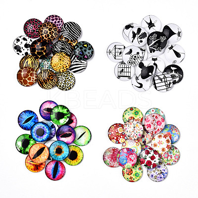 Mixed Pattern Half Round/Dome Printed Glass Cabochons GLAA-T029-16A-1