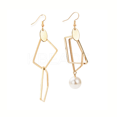 Ion Plating(IP) 304 Stainless Steel Geometry Dangle Earrings with Plastic Pearl STAS-E154-02G-1