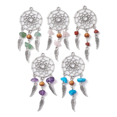 Mixed Gemstone Chip Big Pendants PALLOY-JF02291-1