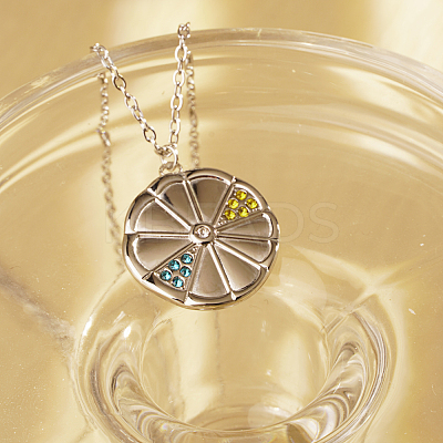 Elegant Stainless Steel Rhinestone Flat Round Orange Pendant Necklaces for Women GR8517-2-1