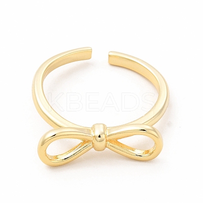 Rack Plating Brass Bowknot Open Cuff Ring for Women RJEW-F142-03G-1
