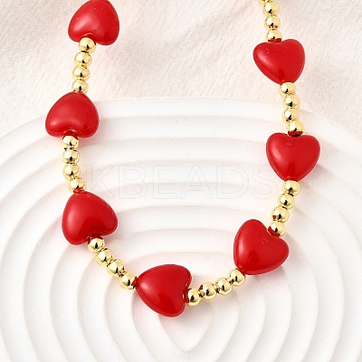 Brass & ABS Imitation Pearl Heart and Round Beaded Necklaces for Women NJEW-D314-11A-G-1