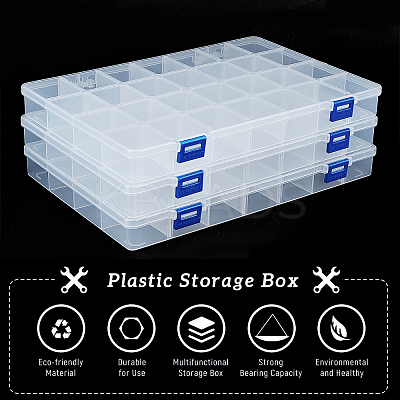 Wholesale BENECREAT 3Pcs Rectangle PP Plastic Bead Storage Container 