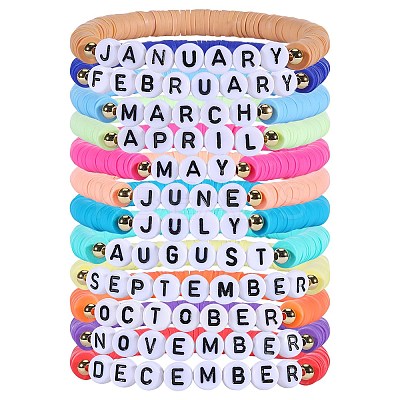 12 Months Polymer Clay & Acrylic Beaded Stretch Bracelet Sets for Women BJEW-SW00144-1