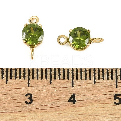 Brass Pave Cubic Zirconia Flat Round Connector Charms KK-P347-01G-03-1