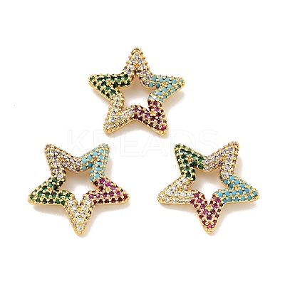 Rack Plating Brass Micro Pave Cubic Zirconia Linking Rings KK-D078-02G-04-1