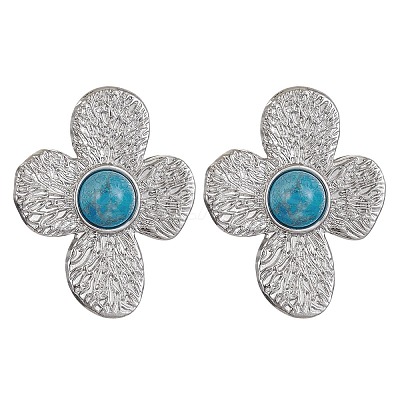 Natural Mixed Gemstone Flower Stud Earrings EJEW-JE05319-02-1