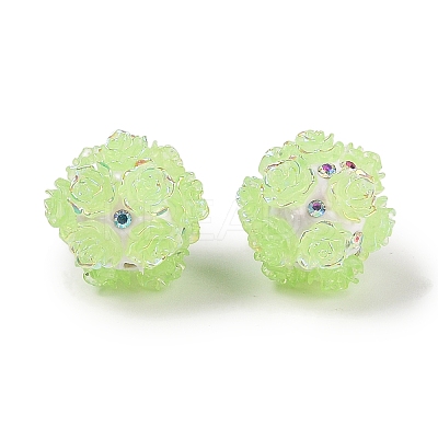 Handmade Polymer Clay Rhinestone Beads with Embossed Acrylic Rose CLAY-H004-06B-1