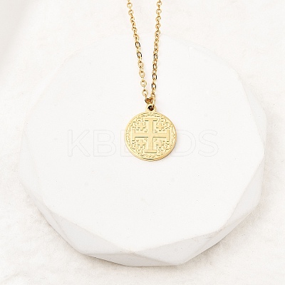 Jerusalem Cross 304 Stainless Steel Medal Pendant Necklaces NJEW-D349-01G-1