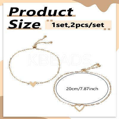 2Pcs Adjustable 201 Stainless Steel Link Bracelets BJEW-LP0015-18-1