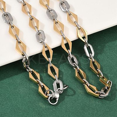 201 Stainless Steel Oval & Rhombus Link Chain Necklaces for Women NJEW-B143-01GP-1