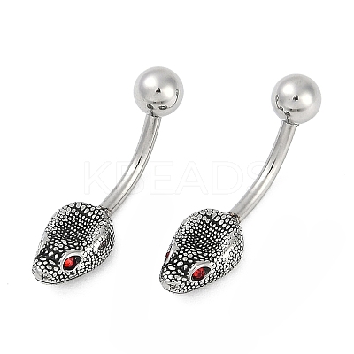 Snake Head 316 Surgical Stainless Steel Cubic Zirconia Belly Button Rings EJEW-G416-16AS-01-1