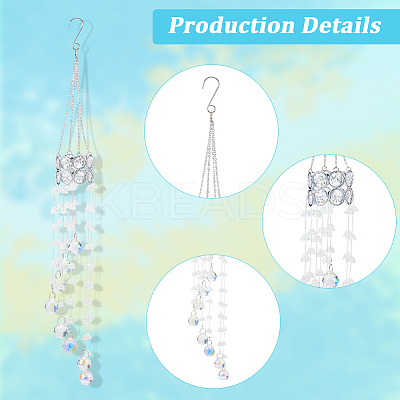 Flower Round Glass Beads Tassel Hanging Suncatchers for Window Garden Outdoor Decoration HJEW-WH20020-007D-1